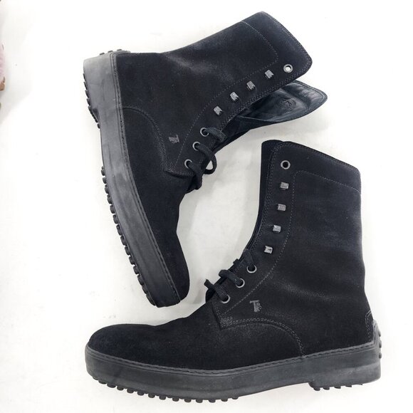 TOD'S Men's Black Suede Lace Up Boots Zip Unisex - Picture 7 of 11